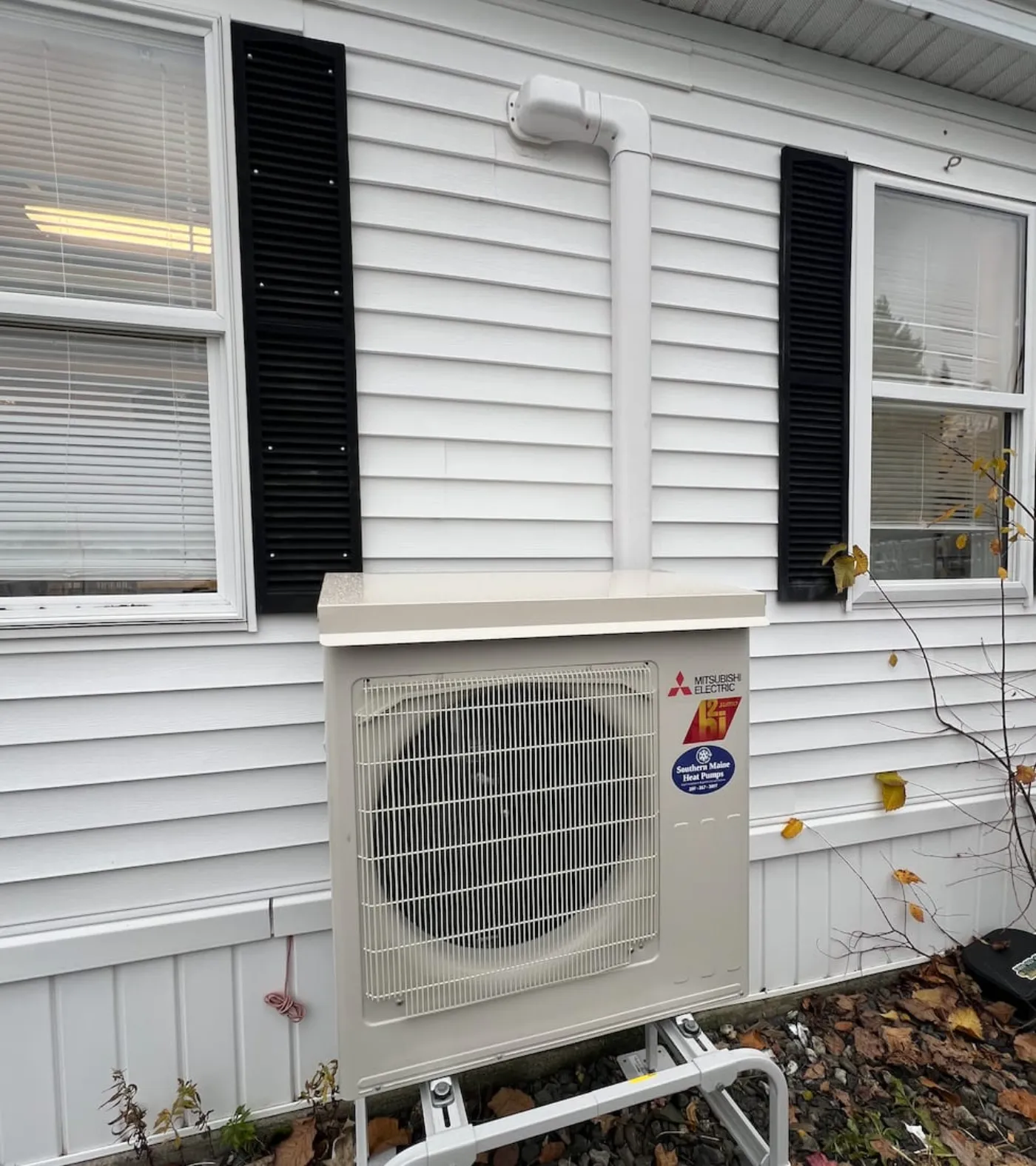 Mitsubishi ductless mini-split outdoor unit installed by Southern Maine Heat Pumps